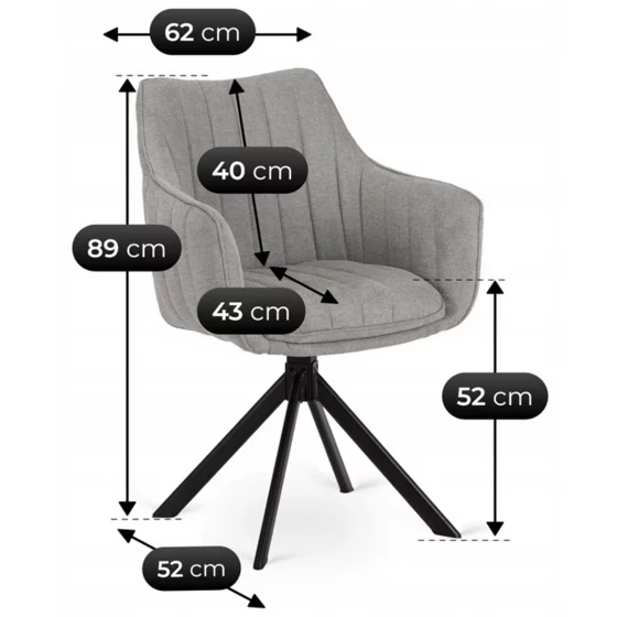 Scaun Makati, 62x52x89 cm, Functie Rotire, Structura Metalica, Stofa, Gri Deschis picture - 6