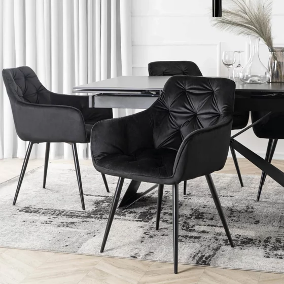 Scaun Maritimo, 57x57x84 cm, Structura Metalica, Catifea Neagra picture - 3