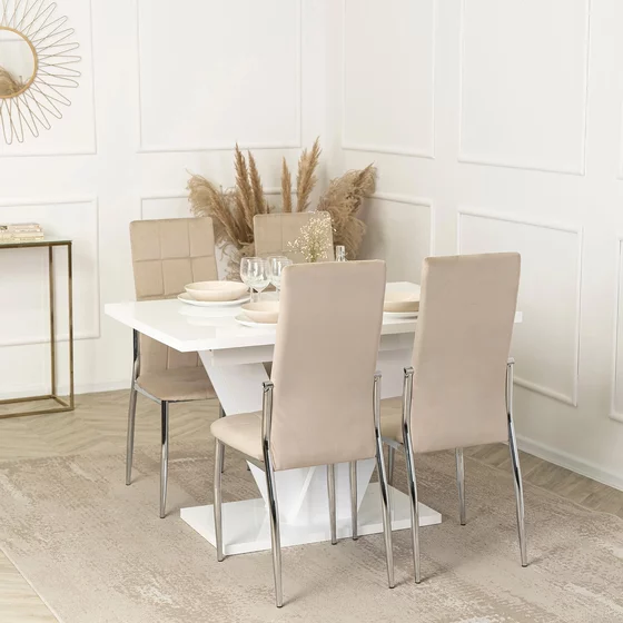 Scaun Noble, 46x48x101 H CM, Structura metalica, Crom/Beige picture - 5