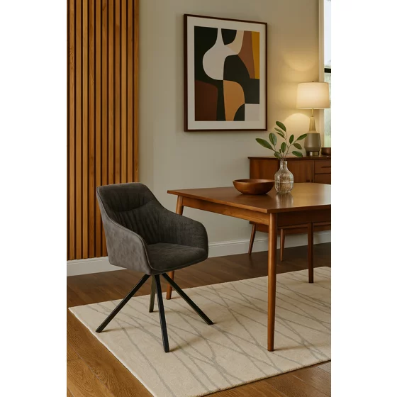 Scaun Rotativ Loren, 54x55x68 h cm, Stofa, Negru/Gri Inchis picture - 2