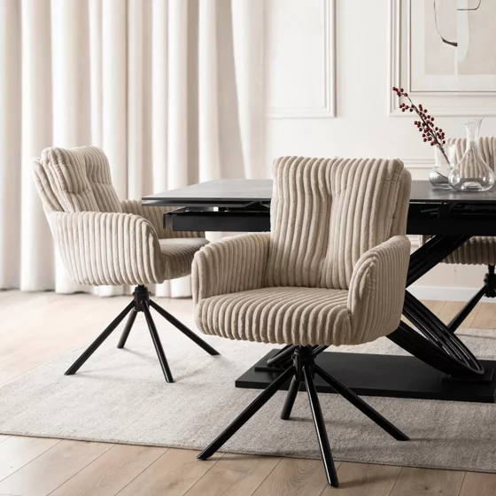 Scaun Rotativ Janeiro, 61x70x90 h cm, Stofa Raita, Beige picture - 2