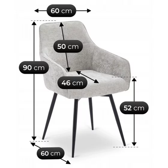 Scaun Rotativ Lotso, 60x60x90 h cm, Structura Metalica, Sezut si Spatar Tapitate cu Stofa Gri picture - 7