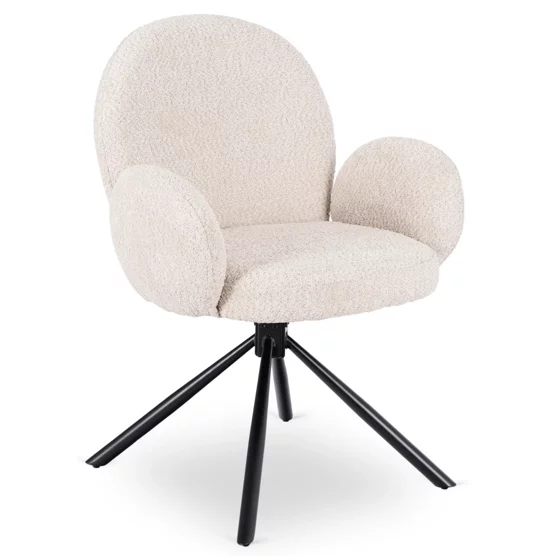 Scaun Rotativ Moscon, 68x57x90 h cm, Structura Metalica, Sezut si Spatar Tapitate cu Stofa Boucle Crem picture - 1