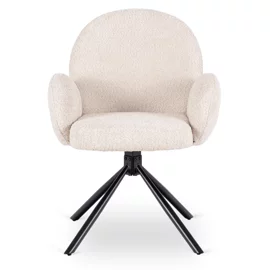 Scaun Rotativ Moscon, 68x57x90 h cm, Structura Metalica, Sezut si Spatar Tapitate cu Stofa Boucle Crem