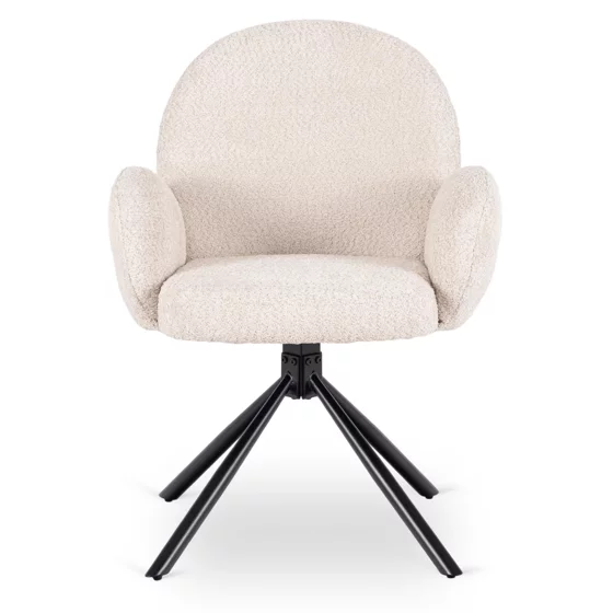 Scaun Rotativ Moscon, 68x57x90 h cm, Structura Metalica, Sezut si Spatar Tapitate cu Stofa Boucle Crem picture - 2