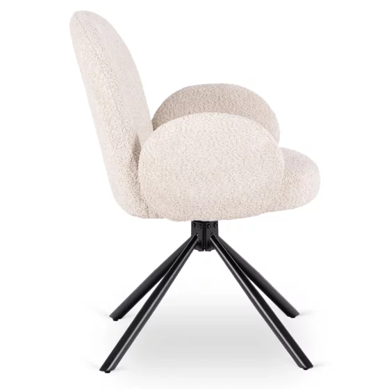 Scaun Rotativ Moscon, 68x57x90 h cm, Structura Metalica, Sezut si Spatar Tapitate cu Stofa Boucle Crem picture - 5