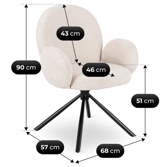 Scaun Rotativ Moscon, 68x57x90 h cm, Structura Metalica, Sezut si Spatar Tapitate cu Stofa Boucle Crem picture - 7