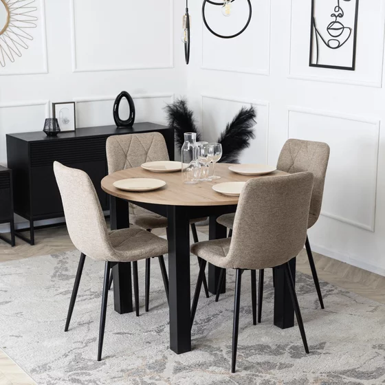 Scaun Ruen 2, 48x57x90 H CM, Structura metalica, Negru/Bej picture - 3