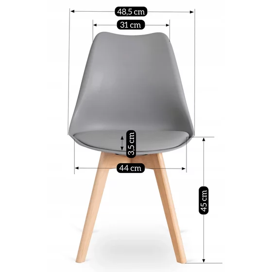 Scaun Skip, 44x48x81.5 h cm, Lemn/Polipropilena/Piele Ecologica, Gri picture - 3