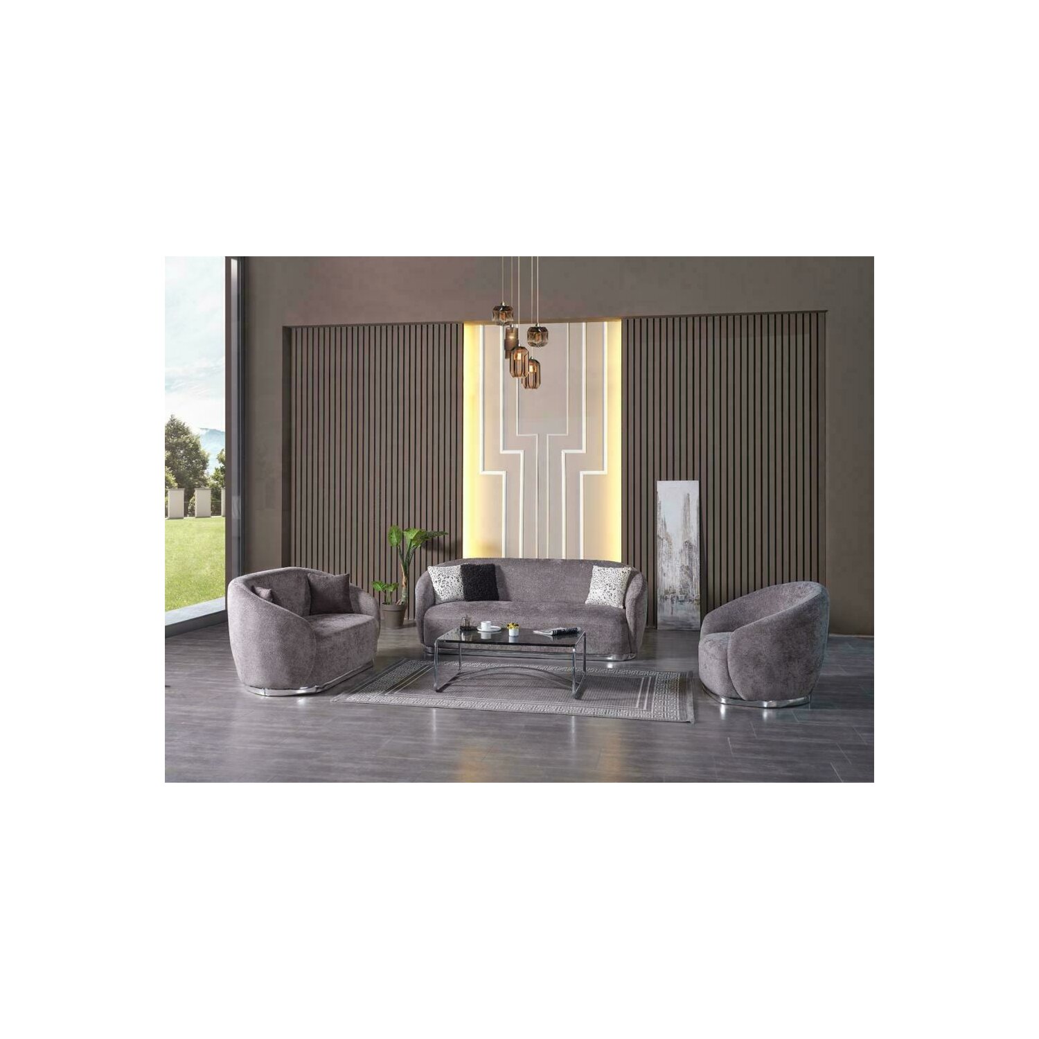 Set canapea 3 locuri + 2 locuri + fotoliu venedik gri 5630