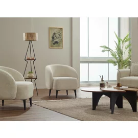 Set Canapea Extensibila Touch cu 2 Fotolii, 230x82x80 cm, Stofa, Crem