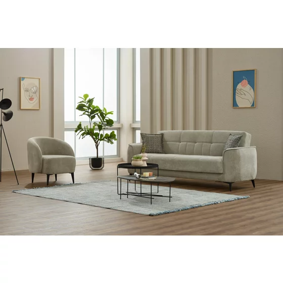 Set Canapea Extensibila Touch cu 2 Fotolii, 230x82x80 cm, Stofa,Gri picture - 1