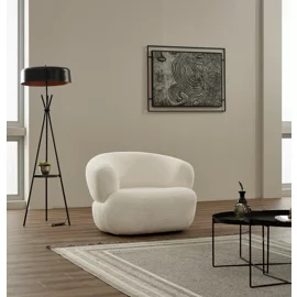 Set Canapea Puffy cu 2 Fotolii, 240x94x85 h cm, Stofa, Crem