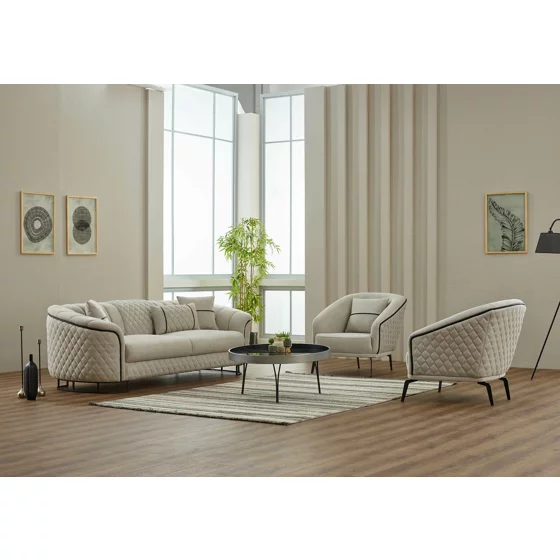 Set Canapea Victoria cu 2 Fotolii, 248x98x80 h cm, Stofa Beige picture - 1