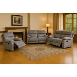 Set Canapele cu Recliner Georgia 51197M, 2.5L+2L+ Fotoliu, Microfibra, Gri