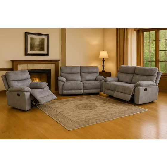 Set Canapele cu Recliner Georgia 51197M, 2.5L+2L+ Fotoliu, Microfibra, Gri picture - 1