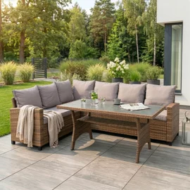 Set De Gradina Cortado,  230x175x86 h cm, Ratan Sitetic, Maro/Gri