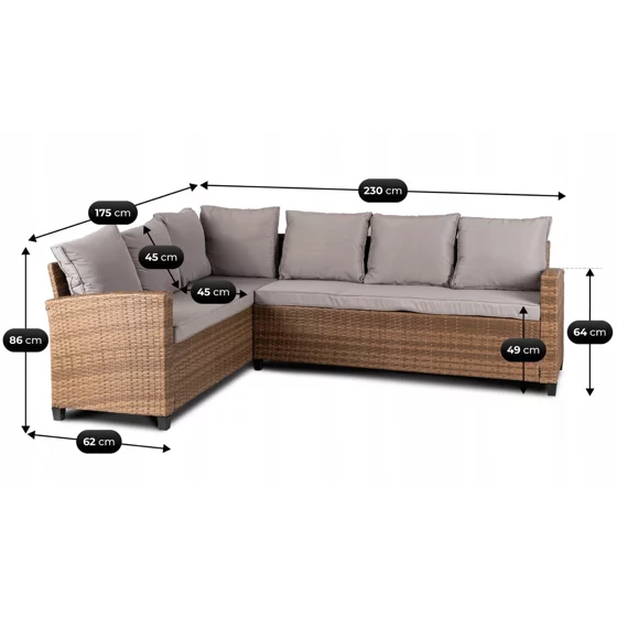 Set De Gradina Cortado,  230x175x86 h cm, Ratan Sitetic, Maro/Gri picture - 9
