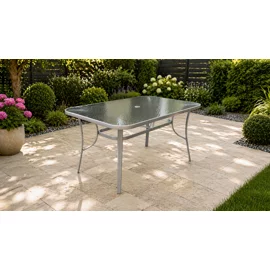 Set de Gradina/Terasa Format din 6 Scaune Sessio 54.5x72x91 cm  + Masa Stilla, 150x90x70 cm, Metal+Textilen+Lemn Stratificat, Camel