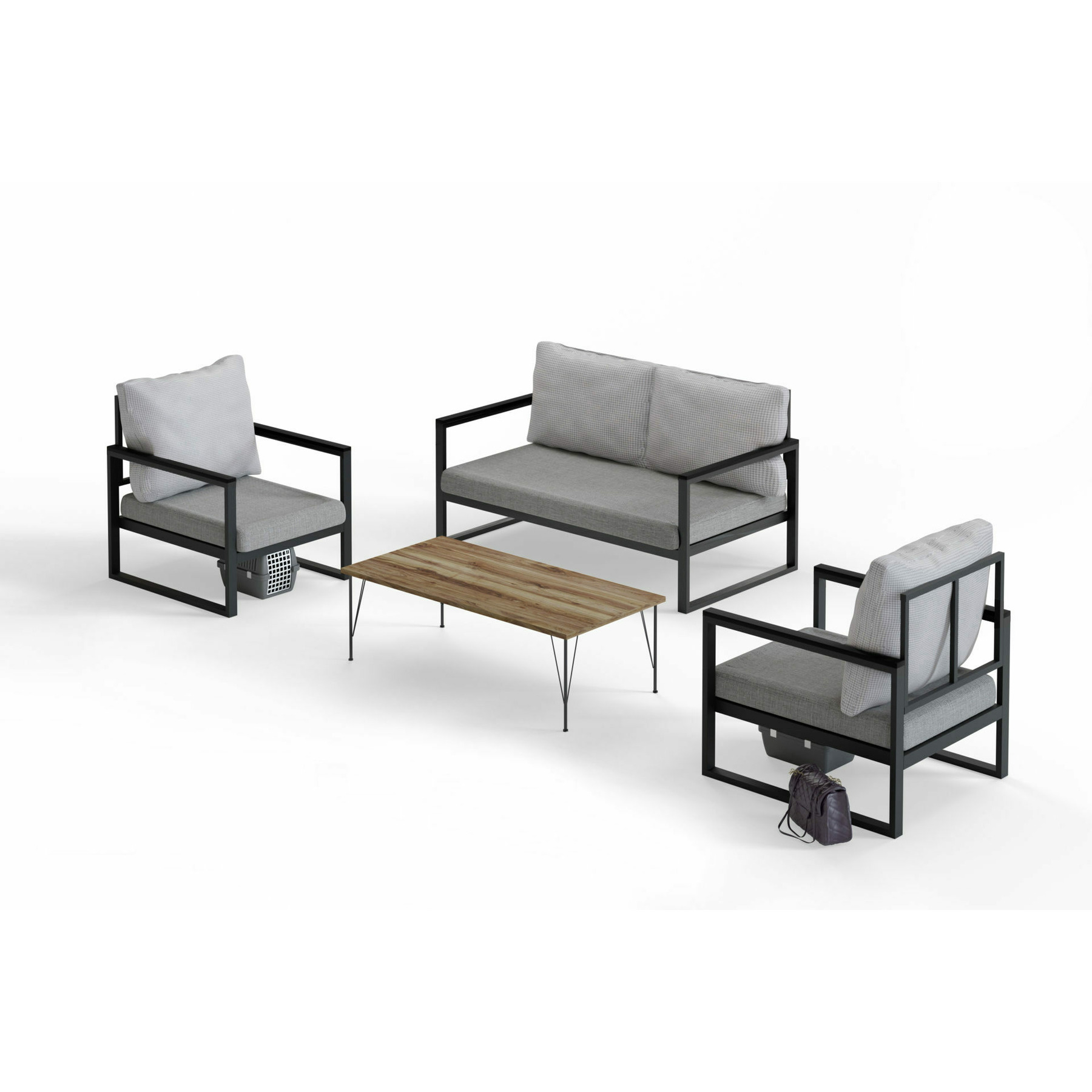 Set de gradina/terasa mtlknp002, 128x65x71 cm, beige/negru
