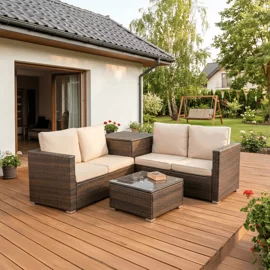 Set De Gradina/Terasa Niger, 2 Canapele + Masuta + Cutie Depozitare, TehnoRatan, Maro/Beige