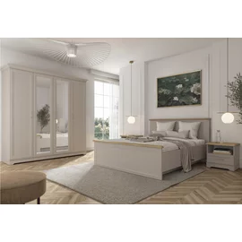 Set Dormitor Flandra 4 Piese, Pal Melaminat/MDF, Casmir/Stejar Mauvella