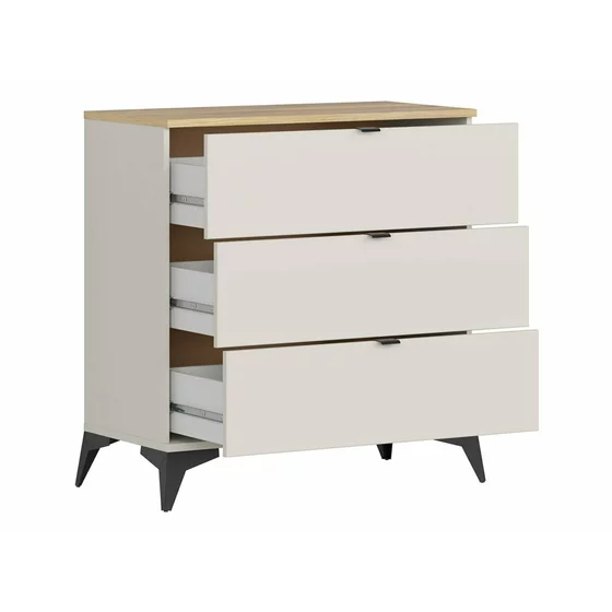 Set Dormitor Glamour, Dulap 3 Usi Glisante 280x60.5x215 cm, Pat  160x200 cm, 2 noptiere - 50x42x98 cm, Comoda 3 Sertare -85x41.5x90 cm, Pal Laminat, Stejar Mauvella/Casmir picture - 4