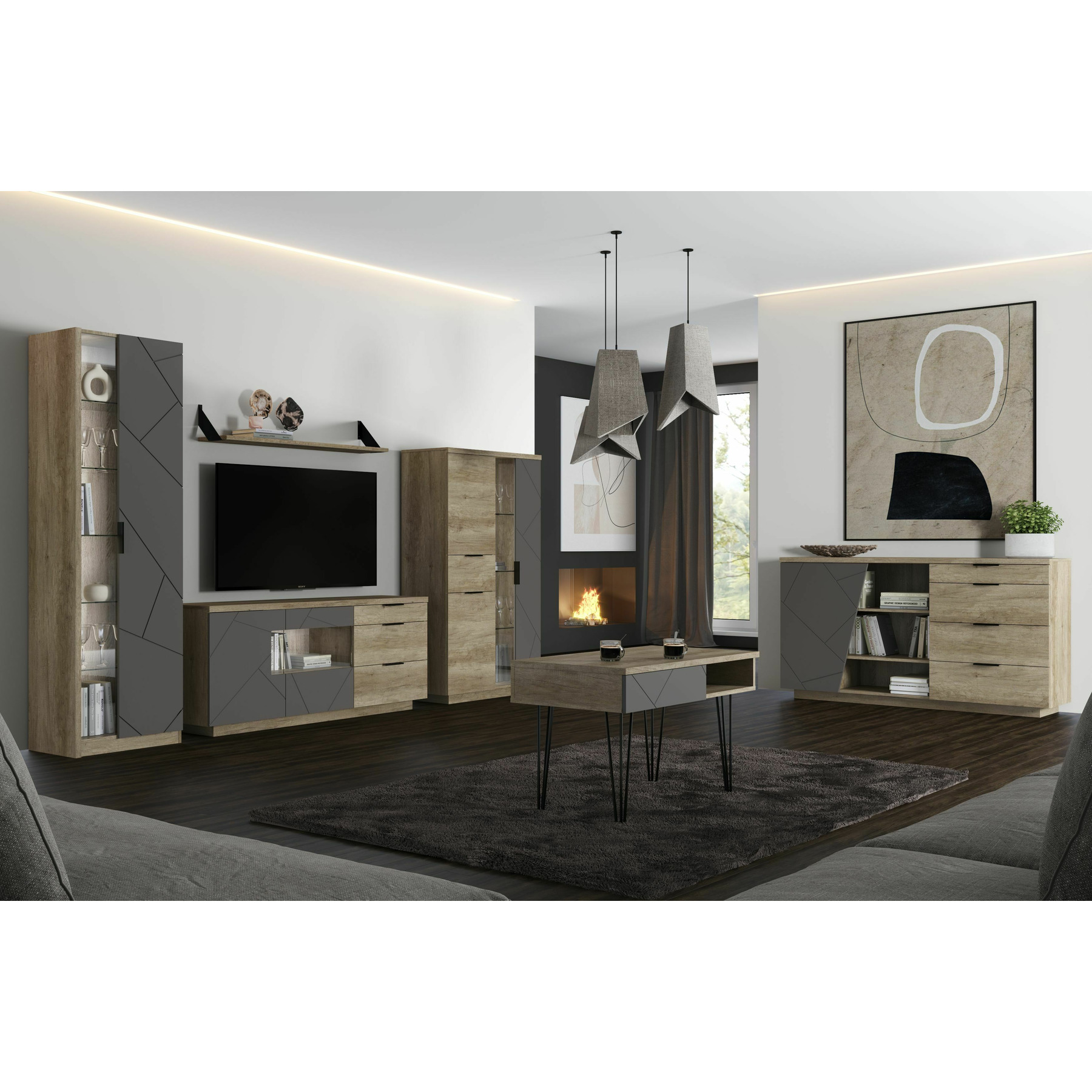 Set Living Kaylas 2, Stejar Canyon/ Silk Shiitake