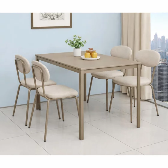 Set Masa Andes + 4 Scaune Jord, 120x75x75 h cm, Metal/Pal Melaminat, Taupe/Crem picture - 1