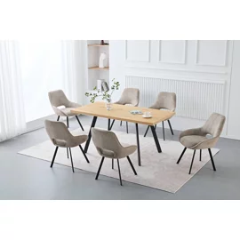 Set Masa Extensibila Koko, 120-160x80x75 cm, Stejar + 6 Scaune Kashar Gri