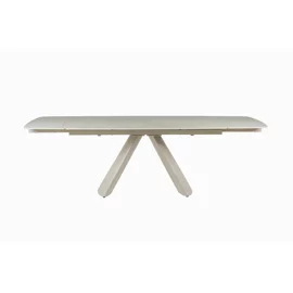 Set Masa Extensibila Volare, 165-240x90x76 cm, Metal/Piatra Sinterizata, Gri Deschis cu Beige Nisip + 6 Scaune Velora