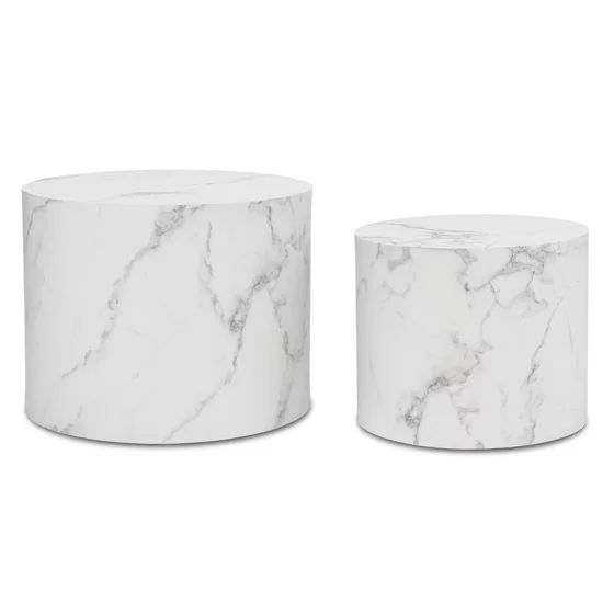 Set Masuta de Cafea Lorena, Ø53x45.5 + Ø43x33.5 cm, MDF, Alb Marmura picture - 1