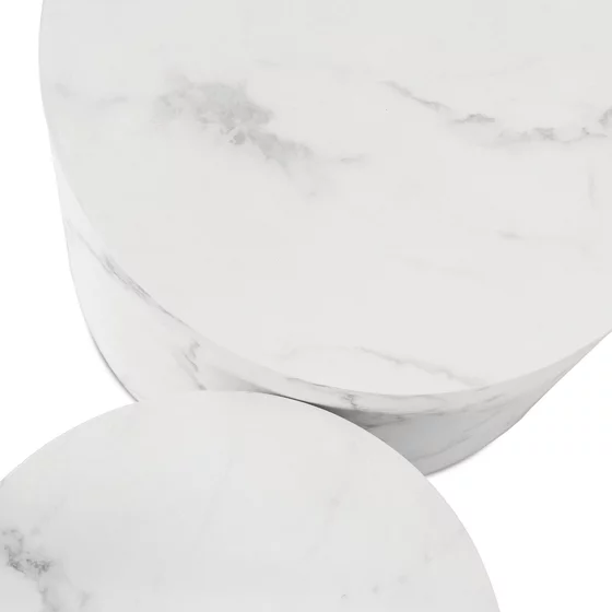 Set Masuta de Cafea Lorena, Ø53x45.5 + Ø43x33.5 cm, MDF, Alb Marmura picture - 2