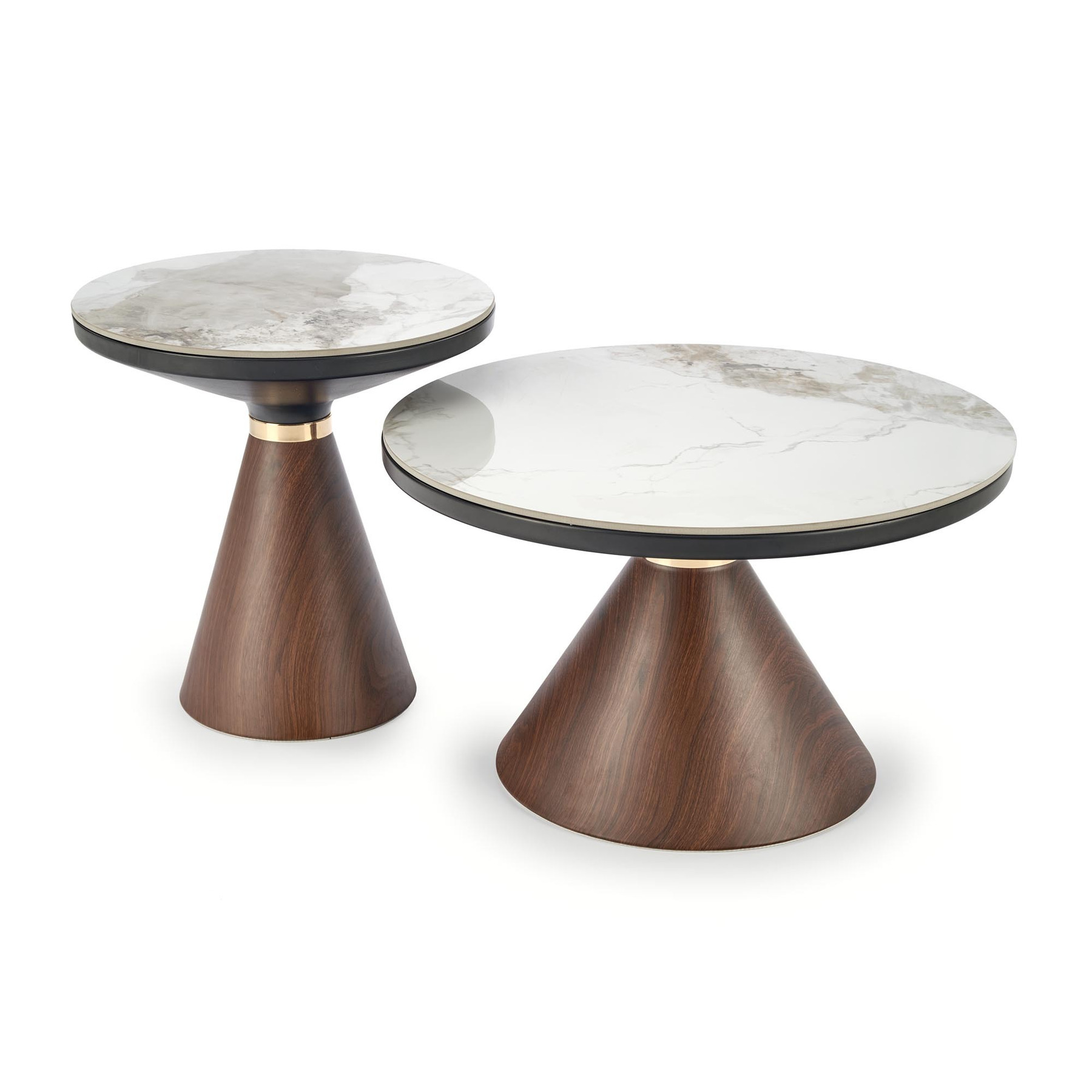 Set masute cafea hagen 220 + 220s, Ø70x50 cm, Ø43x53 cm, nuc/alb marmura +