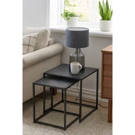 Set Masute de Cafea Duetta, 38x38x41 h cm + 35x35x38 cm, Metal/Pal Melaminat, Negru Marmura