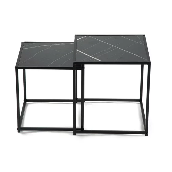 Set Masute de Cafea Duetta, 38x38x41 h cm + 35x35x38 cm, Metal/Pal Melaminat, Negru Marmura picture - 3