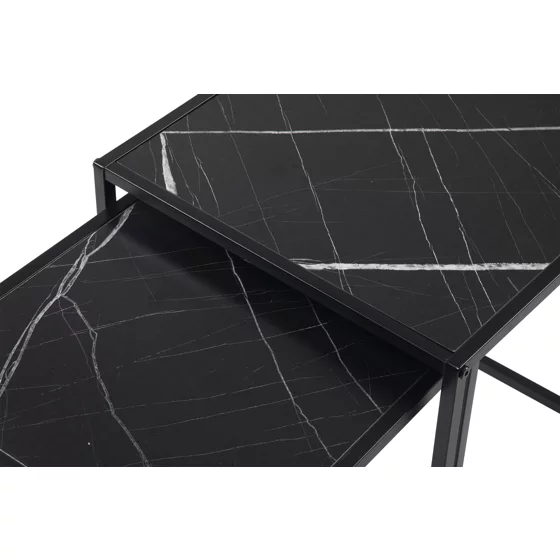 Set Masute de Cafea Duetta, 38x38x41 h cm + 35x35x38 cm, Metal/Pal Melaminat, Negru Marmura picture - 4