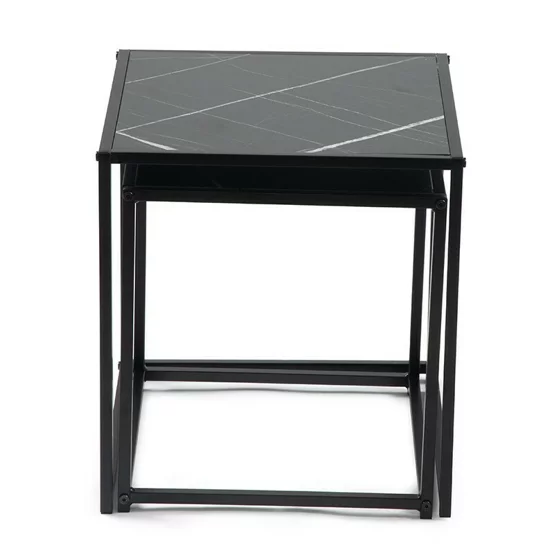 Set Masute de Cafea Duetta, 38x38x41 h cm + 35x35x38 cm, Metal/Pal Melaminat, Negru Marmura picture - 5