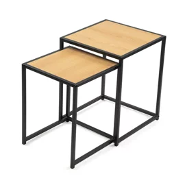 Set Masute de Cafea Duetta, 40x40x50 h cm + 35x35x45 cm, Metal/Pal Melaminat, Stejar Natur