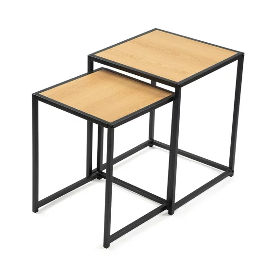 Set Masute de Cafea Duetta, 40x40x50 h cm + 35x35x45 cm, Metal/Pal Melaminat, Stejar Natur picture - 1