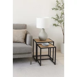 Set Masute de Cafea Duetta, 40x40x50 h cm + 35x35x45 cm, Metal/Pal Melaminat, Stejar Natur