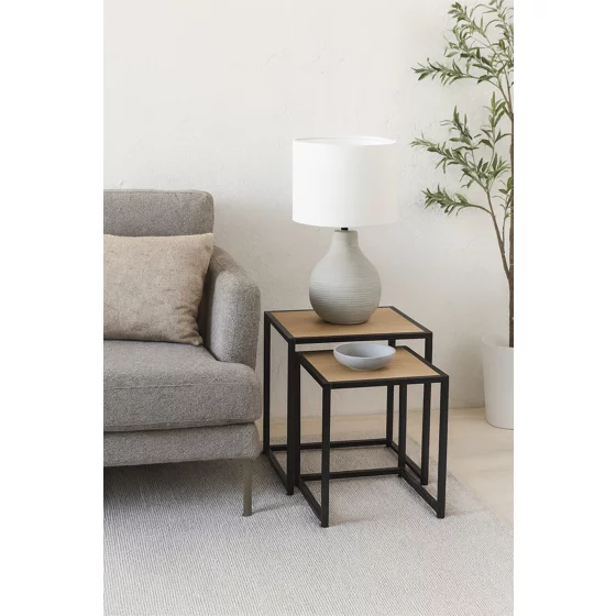 Set Masute de Cafea Duetta, 40x40x50 h cm + 35x35x45 cm, Metal/Pal Melaminat, Stejar Natur picture - 2