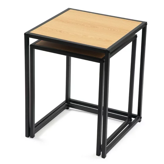 Set Masute de Cafea Duetta, 40x40x50 h cm + 35x35x45 cm, Metal/Pal Melaminat, Stejar Natur picture - 3