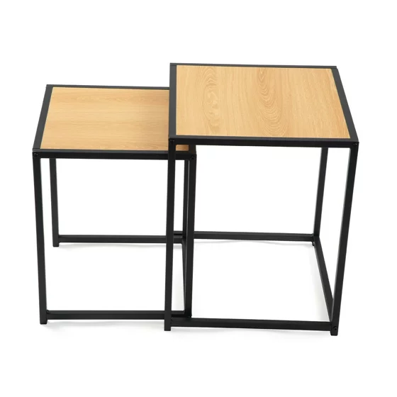 Set Masute de Cafea Duetta, 40x40x50 h cm + 35x35x45 cm, Metal/Pal Melaminat, Stejar Natur picture - 4