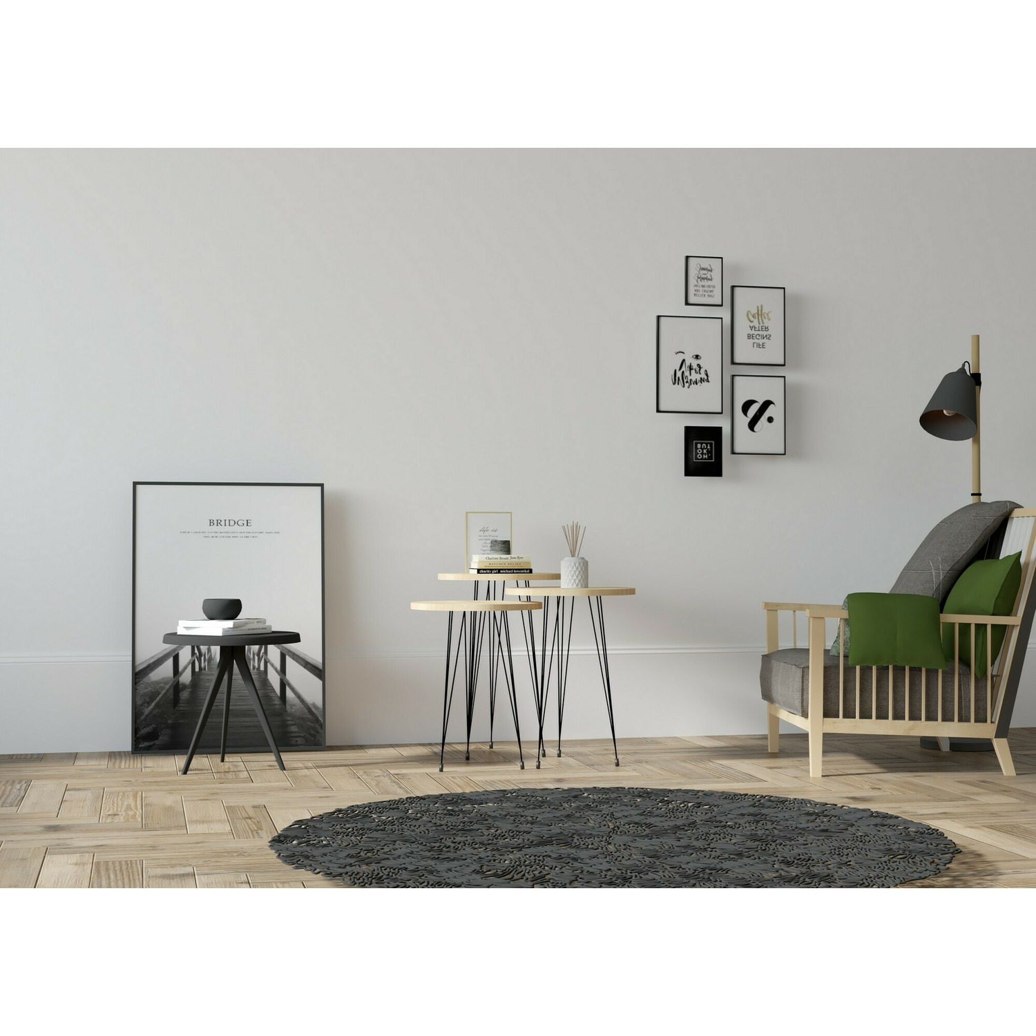Set masute de cafea lucky, 38x47 cm, 38x51 cm, 38x55 cm - stejar