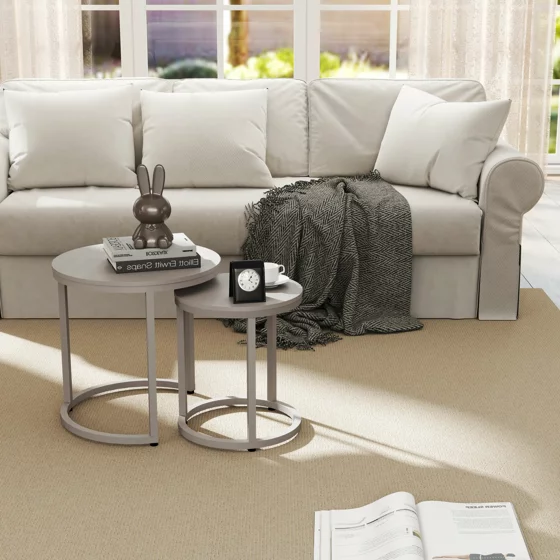 Set Masute de Cafea Nestin, Ø45x48 cm + Ø32x42 cm, Metal/MDF, Taupe picture - 4