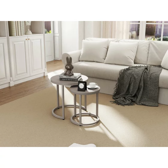 Set Masute de Cafea Nestin, Ø45x48 cm + Ø32x42 cm, Metal/MDF, Taupe picture - 5