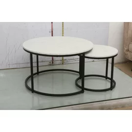 Set Masute de Cafea Noreea, Ø80x48 cm + Ø48x42 cm, Metal/Pal Melaminat, Alb