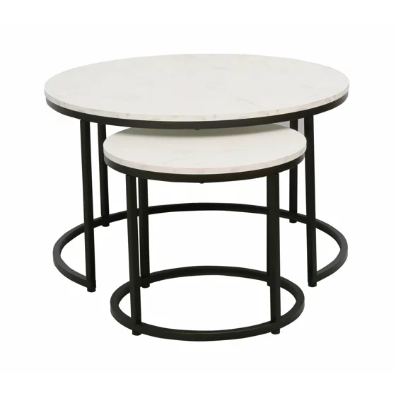 Set Masute de Cafea Noreea, Ø80x48 cm + Ø48x42 cm, Metal/Pal Melaminat, Alb picture - 4