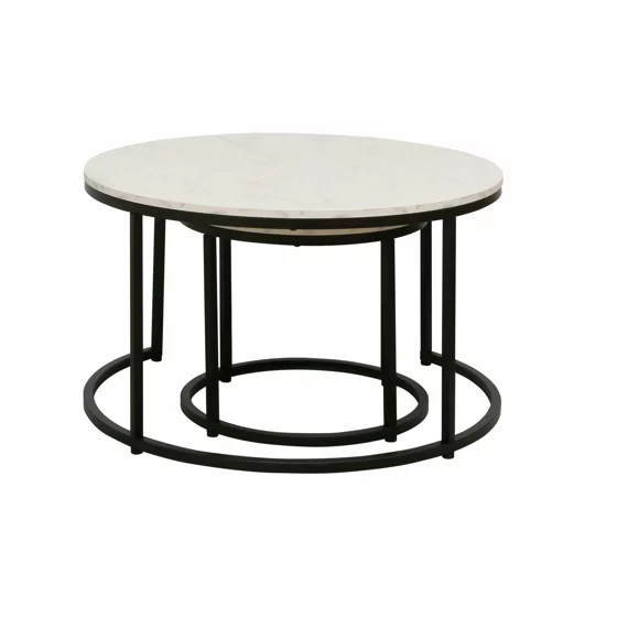 Set Masute de Cafea Noreea, Ø80x48 cm + Ø48x42 cm, Metal/Pal Melaminat, Alb picture - 5